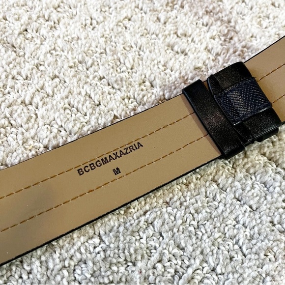 BCBG Max Azria Belt Sz M Black Statement Chunky Studded Biker City Art Vegan - Picture 6 of 8